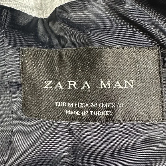 Zara Man Blazer Mens Medium Blue Gray Geometric Pattern Jacket Lined Button Up